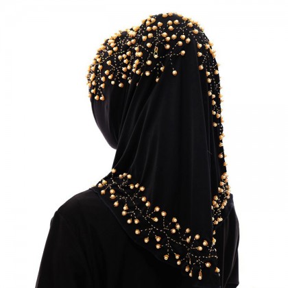 Golden Pearl Black Hijab